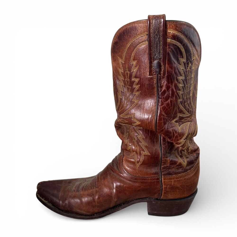 Lucchese 1883 Mad Dog Goat Leather Cowboy Boots Brown Snip Toe Mens 9 2E USA - Picture 4 of 15
